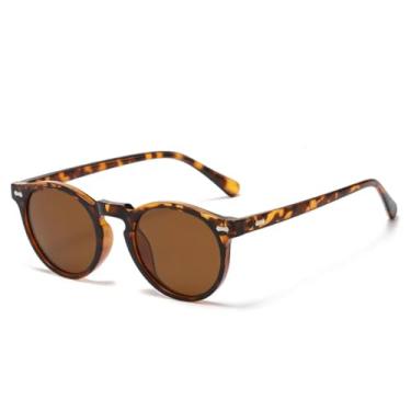 Imagem de JRLLFD Óculos de sol polarizados retrô, masculinos e femininos, fashion, pequenos, redondos, literários, vintage, para dirigir (C4-Leopard Brown)