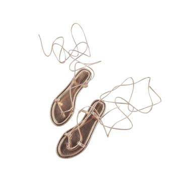 Imagem de GORGLITTER Sandálias femininas com cadarço elegantes gladiador de tiras finas sandálias de dedo fino, Champanhe, 40