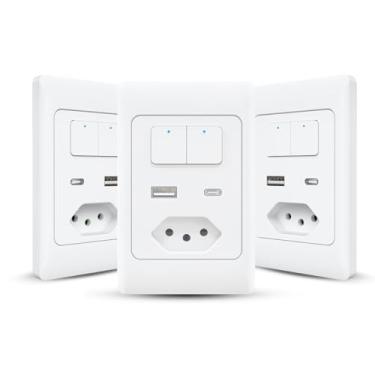 Imagem de Interruptor com Tomada Inteligente Wi-Fi AGL KS824 USB/USB-C– Controle por App, Voz, Timer e Proteção Contra Sobrecarga