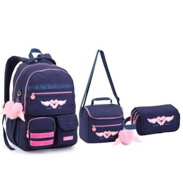 Imagem de Kit Mochila Lancheira Estojo Feminino Bolso Laptop - Seanite, Azul Mar