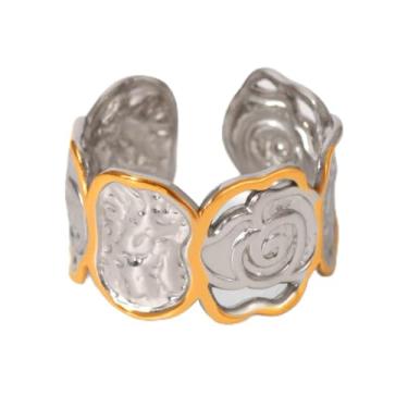 Imagem de Izpack Anel de envoltório de flor de rosa para mulheres, aço inoxidável, ajustável, aberto, camélia, flores, anéis de dedo empilháveis, alianças de compromisso, noivado, casamento, ajuste confortável