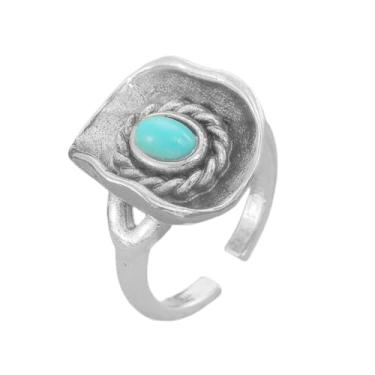 Imagem de OIDIMS Anel vintage de chapéu de cowboy ocidental para mulheres simulado turquesa country declaração de concerto boho rodeio vaqueira dedo banda aberta rodeio fantasia fantasia joias punk acessórios