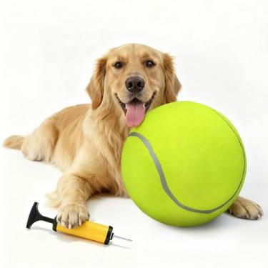 Imagem de INSUM Bola de tênis gigante para cães, bola de pastoreio para cães, presente de aniversário para filhotes, brinquedo interativo de 24 cm GG para raças pequenas, médias e grandes, com 1 bomba e 2