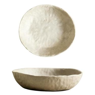 Imagem de Tigela de frutas de 19 cm feita à mão, tigelas de massa, tigelas de servir para entretenimento, pratos de servir | Tigelas rasas de porcelana para salada, sopa, macarrão e jantar, pode ir ao