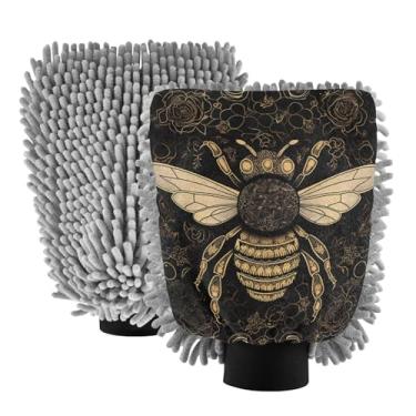 Imagem de ODAWA Pacote com 2 luvas de lavagem de carro de abelha amarela em preto, espuma de microfibra sem arranhões, canhão para lavagem de carro, 18 cm x 26 cm