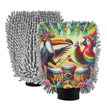Imagem de ODAWA Pacote com 2 luvas de lavagem de festa de carnaval brasileiro para lavagem de carro, luva dupla face de espuma de microfibra de chenille canhão para lavagem de carro 20,5 cm x 30 cm