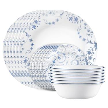 Imagem de Corelle Vitrelle Conjunto de 18 peças para 6 louças, vidro de camada tripla e resistente a lascas, conjunto de pratos e tigelas redondas leves, Darlington