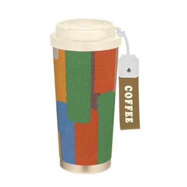 Imagem de TSENQUE Caneca de café de viagem de 473 ml com revestimento cerâmico, copo de café de aço inoxidável com tampa e canudo, copo isolado a vácuo, pincel colorido abstrato verde