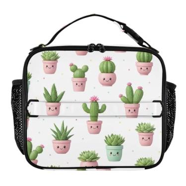 Imagem de Joisal Lancheira fofa de desenho animado rosa verde para meninas mulheres lancheira infantil masculina lancheira para trabalho lancheira térmica com alça de ombro ajustável