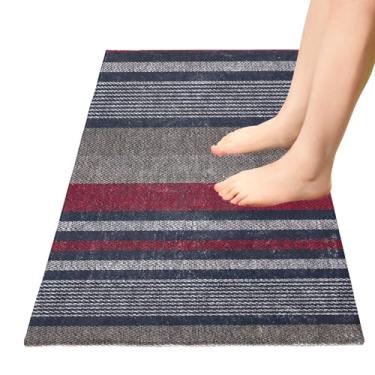 Imagem de TSENQUE Tapete de banheiro listrado azul vermelho cinza tapete de cozinha, tapete de porta de entrada antiderrapante, tapete de banheiro absorvente para cozinha, decoração de casa, 99 x 50 cm