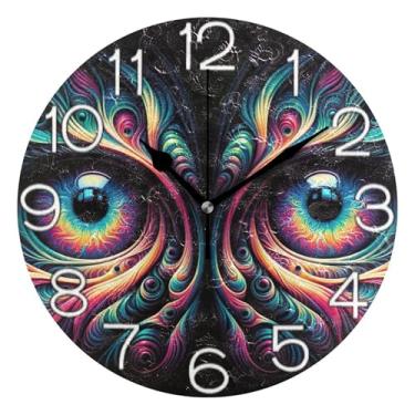 Imagem de GAIGEO Relógio de parede analógico decorativo quarto cozinha relógio estético silencioso sem tique-taque, decoração de parede de meados do século sala de estar legal colorido monstro rosa azul, 25 cm