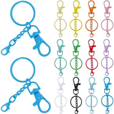 Imagem de SUNNYCLUE 1 caixa, 48 peças, 12 cores, fechos giratórios, fechos, lagosta, impresso, liga, gatilho de fivela de pressão com chaveiros, chaveiros, para decoração de artesanato, acessórios para adultos