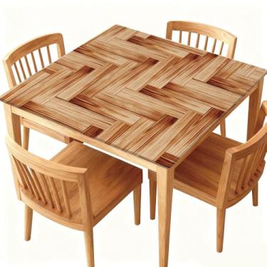 Imagem de Phyxara Toalha de mesa quadrada de borda elástica com fundo de textura de madeira envelhecida rústica à prova d'água para jantar em restaurante interno, adequada para mesa quadrada de 91 x 91 cm