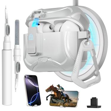 Imagem de Meiyasy Capa para AirPods Pro 3 com clipe de bloqueio seguro e suporte de telefone, capa protetora compatível com Magsafe com kit de limpeza e chaveiro para Apple AirPod Pro 3 Geração 2025 (prateado)