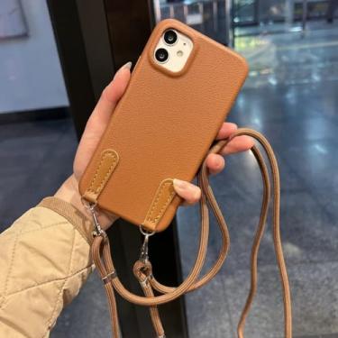 Imagem de IRTGFG Capa de silicone para iPhone 16 Pro Max, com cordão e alça transversal (para iPhone 16 Pro Max/marrom)