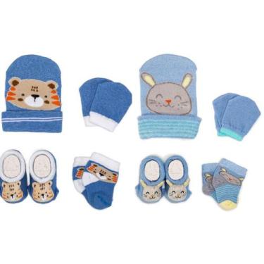 Imagem de 2 Conjuntos Bebê Recém-Nascido Touca Luva Meia e Pantufa Enxoval Menin