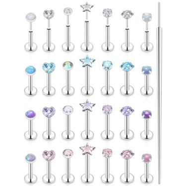 Imagem de Uzgtvy 20G 18G 16G Labret lábio sem rosca Medusa Monroe piercing de nariz joias aço cirúrgico mordidas de cobra anéis de lábio costas planas push in cartilagem tragus helix conch brinco stud stud 6 mm