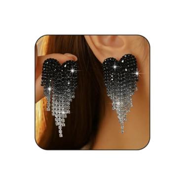 Imagem de WCRAZYE Brincos de coração de strass para mulheres, colorido, casamento, noiva, cristal, candelabro, coração, borla, Small, Liga de aço, Sem pedra preciosa