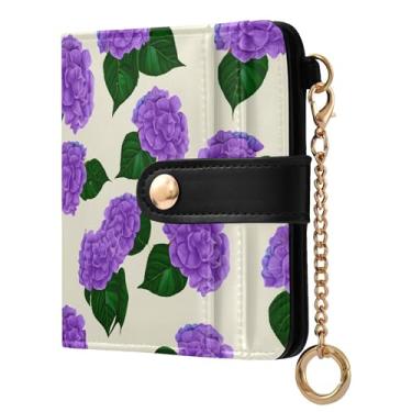 Imagem de SEHANY Carteira feminina elegante com flores roxas com bloqueio de RFID, compacto, porta-cartão de crédito de couro PU, dobrável para moedas, carteiras para mulheres e adolescentes