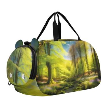 Imagem de Bolsa esportiva de Natal para meninas Highland Cow, bolsa de viagem para fim de semana, compartimento para sapatos noturnos, bolsa esportiva para meninos, Floresta da primavera, Clássico