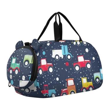 Imagem de Blue Starry Night Vintage Girassóis Meninas Mochila para Viagem Pernoite Bolsa esportiva para meninos, Lindos caminhões tratores azul escuro, Clássico