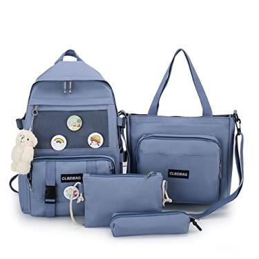 Imagem de Nova bolsa escolar de grande capacidade conjunto de quatro peças mochila bolsa de mão, Azul, Medium,