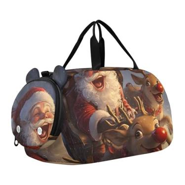 Imagem de Bolsa esportiva de viagem para meninos, burro, desenho animado, cavalo, durante a noite, para o fim de semana, bolsas de viagem, bolsa esportiva de dança, Alce de veado de Papai Noel de Natal