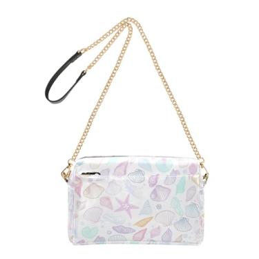 Imagem de Joitme Bolsa tiracolo feminina linda praia estrela do mar cor pastel bolsa para celular couro PU bolsa de ombro alça de corrente