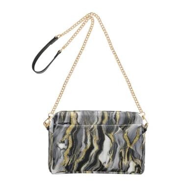 Imagem de Joitme Bolsa de ombro feminina transversal para celular chique dourada preta estética couro PU bolsa de ombro alça de corrente