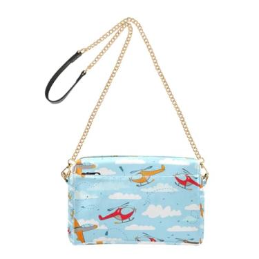Imagem de Linda bolsa feminina de avião helicóptero céu azul cruz bolsa para celular bolsa de ombro de couro PU com alça de corrente