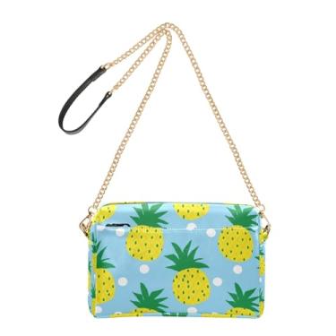 Imagem de Joitme Bolsa de ombro feminina transversal para telefone linda bolsa de ombro de couro PU amarelo abacaxi azul claro com alça de corrente