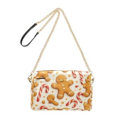 Imagem de Joitme Bolsa tiracolo feminina bolsa de celular fofa bolsa de gengibre masculina alça de corrente de biscoito bolsa de ombro de couro PU