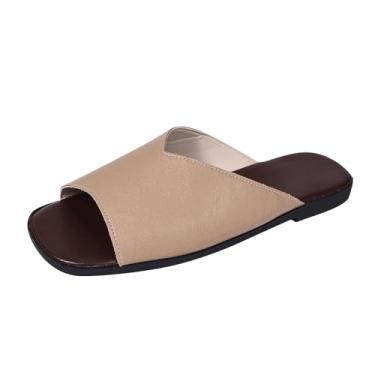 Imagem de Chinelo feminino moderno casual primavera e verão confortável cabeça quadrada bico aberto francês decote em V liso um pé, Caqui, 36