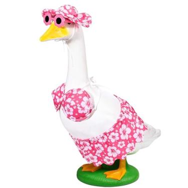 Imagem de GANSHAYA Roupa de biquíni de ganso estátua de ganso roupas com chapéu óculos de sol saia biquíni para decoração de jardim de verão gramado ao ar livre (rosa)