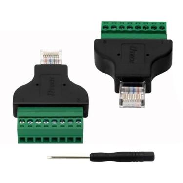 Imagem de DTECH Pacote com 2 conectores de placa de breakout RJ45 macho sem solda para 8 pinos adaptador de terminal de parafuso 8p8c 568B bloco de rede padrão para CCTV digital DVR extensão de cabo Ethernet