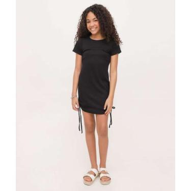 Imagem de Vestido Juvenil Canelado Drapeado Marisa Tam 10 a 16-06042, 12, Preto