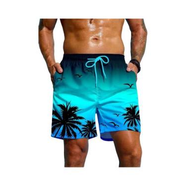 Imagem de Bermuda De Praia Masculina Com Estampa De Plumas Em Gradiente Colorido