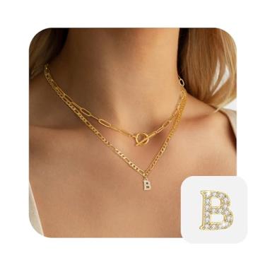 Imagem de Colares femininos banhados a ouro 14K com inicial em camadas delicadas CZ A-Z, pingente empilhável, clipe de papel, corrente ajustável, gargantilha, joias modernas, presentes de aniversário para