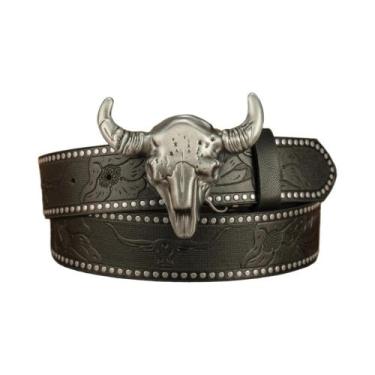 Imagem de Cinto Unissex Com Cabeça De Cabra Pintada À Mão, Fivela De Liga De Zin