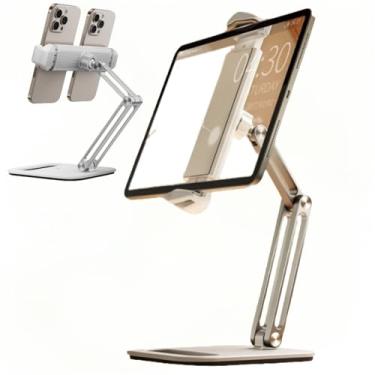 Imagem de Suporte para Tablet Alumínio com Base Giratória 360°, Suporte para Celular, Suporte de Mesa para Tablet, Adequado para Dois Telefones Celulares ou Um Tablet