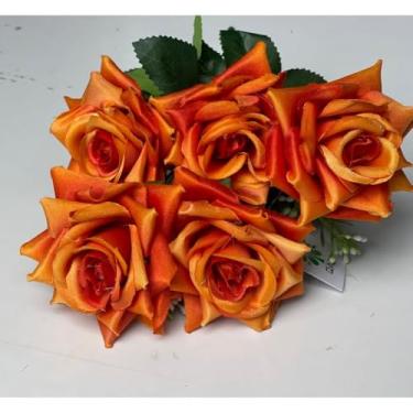 Imagem de Rosa Artificial com 5 flores (De ponta)(Terracota,Kit com 2 Unidades)