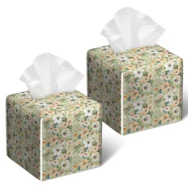 Imagem de Capa de caixa de lenços de flores em aquarela, 2 peças, suporte de caixa de lenços de papel facial quadrada, organizador de cubos para banheiro, quarto, mesa, escritório