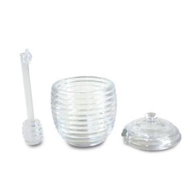 Imagem de Meleira com Pegador e TAmpa colmeia 210 ml Pote de Mel com Tampa e Colher Vidro Transparente Design Ondulado