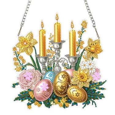 Imagem de Kits de enfeites para pendurar arte de diamante de páscoa para adultos, kits de pingente de pintura de diamante de vela, faça você mesmo acrílico 5D em forma especial de cristal para decoração de