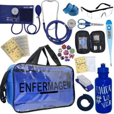 Imagem de Kit Bolsa Transparente Aparelho de Pressão Aneroide Medidor de Glicose