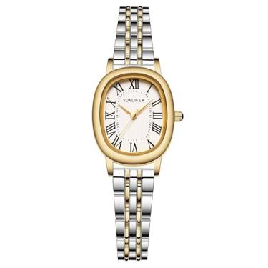 Imagem de HUNRUY Relógios femininos vintage mostrador romano caixa quadrada prata relógio impermeável, Prata, ouro e branco, Luxuoso