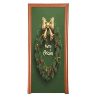 Imagem de SEHANY Capa de porta de sinos de guirlanda de Natal, decoração externa, tecido de alta elasticidade, capa de porta de Natal, faixa de Natal, capa de porta para porta da frente, festa festiva