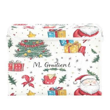 Imagem de SEHANY Linda caixa de armazenamento de Papai Noel de Natal com tampas e alças, organizador de cestas de armazenamento de tecido dobrável, caixas de armazenamento de cubos grandes para roupas, cobertor