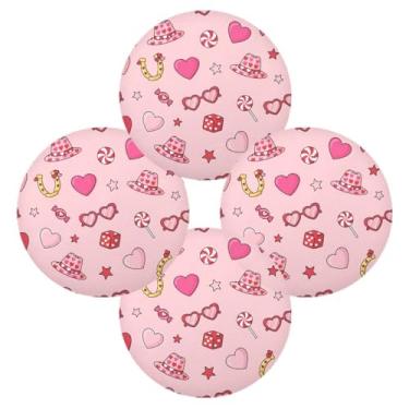 Imagem de Wassud Jogo americano conjunto de 4 corações chapéus óculos de sol tapetes de mesa redondos para cozinha e jantar tapetes laváveis resistentes ao calor decoração de mesa 39 cm