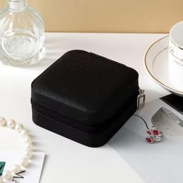 Imagem de Amarme - Porta Joias Portátil de Viagem com Zíper, Mini Estojo Organizador para Colar, Brincos, Anéis e Pulseiras, Interior em Veludo – Compacto 10×10×5cm – 6 Cores Disponíveis (Preto)